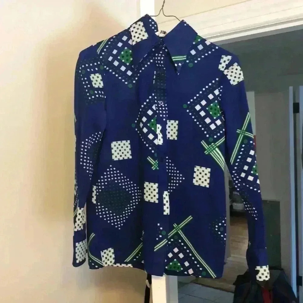 Vintage Miss Holly button down polyester shirt.